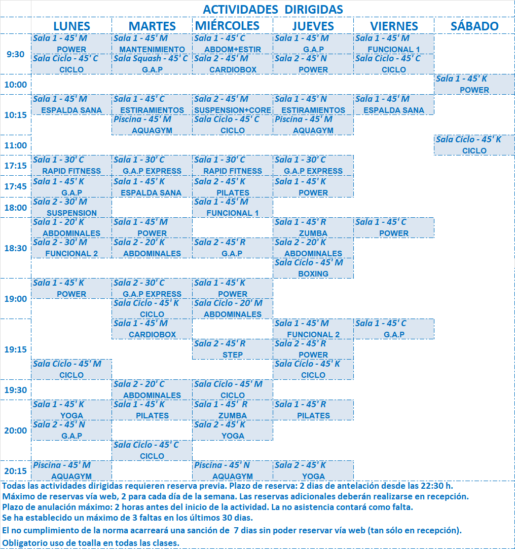 Nuevo horario de actividades a partir del 4 de noviembre de 2024